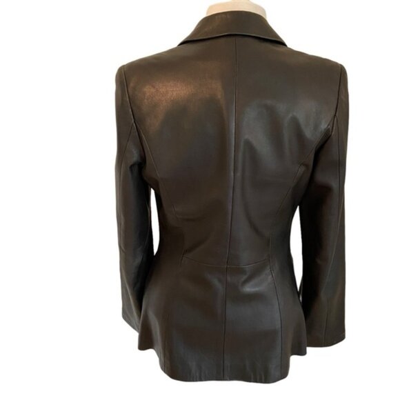 Danier genuine leather black blazer fitted jacket distressed lightweight Small - Picture 6 of 13